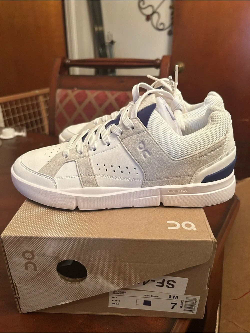 On Cloud Men's Sneakers in White with Indigo Accents